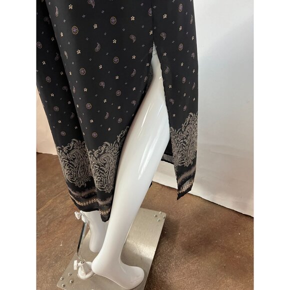 Vintage Black Midi Skirt sz 10 With Paisley & Floral Print Side Slit Button Clo - Picture 5 of 15